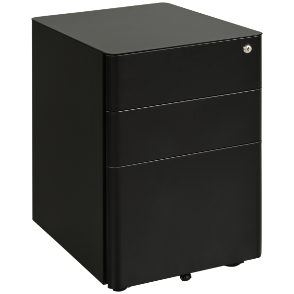 3 Draw Metal Filing Cabinet Lockable 4 Wheel Compact Under Desk Black Vinsetto