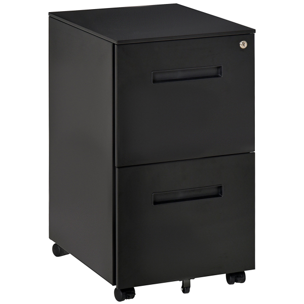 Mobile Lockable File Cabinet w/ Adjustable Hanging File Folder Black Vinsetto