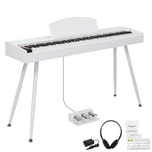 GDP-203 88 Key Standard Full Weighted Keyboards Digital Piano with Metal Stand, Power Adapter, Triple Pedals, Headphone，for All Experience Levels White Color