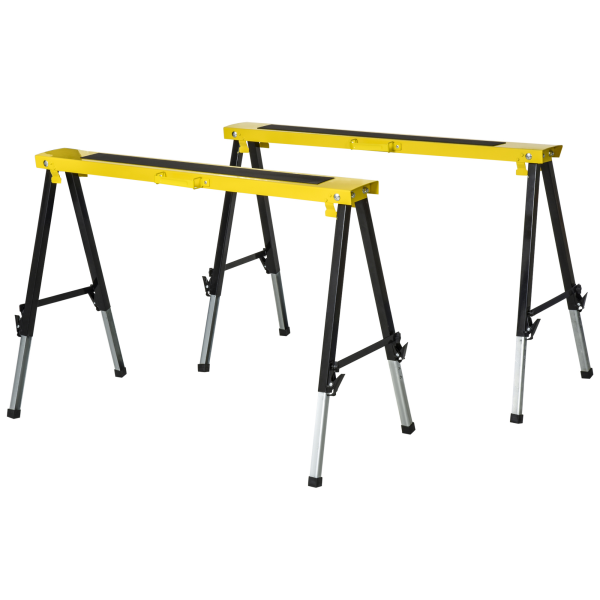 Set of 2 Folding Saw Horses Steel Frame Anti-Slip Platform Handle DIY Durhand