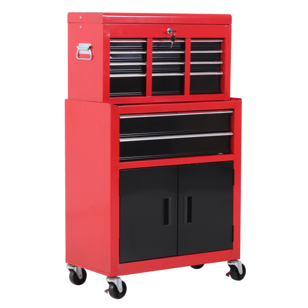 Portable Toolbox Tool Box Top Chest Cabinet Garage Storage Roll Cab Red HOMCOM