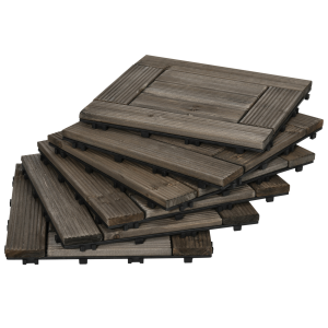 Set of 27 Wooden Interlocking Decking Tiles, 30 x 30 cm, Total 2.5?, Grey