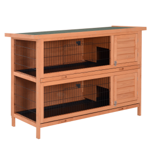 Rabbit Hutch for Two Rabbits Outdoor Guinea Pig Cage w/ Removable Trays, Orange