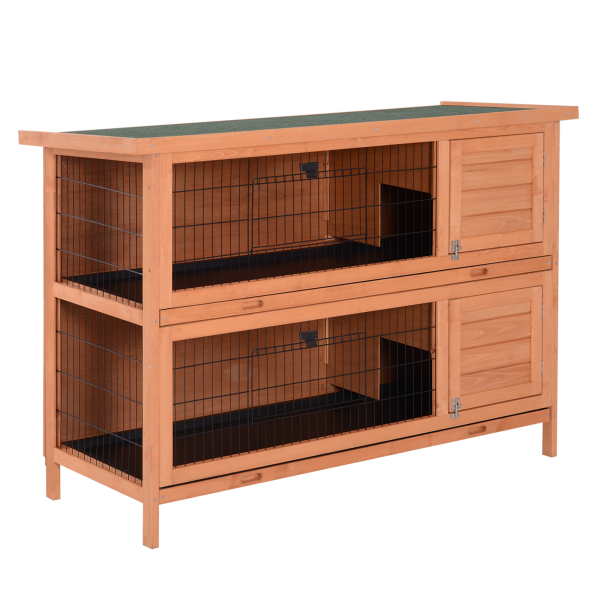 Rabbit Hutch for Two Rabbits Outdoor Guinea Pig Cage w/ Removable Trays, Orange