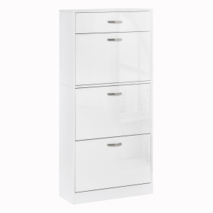 Shoe Cabinet 4 Drawers Storage with Flip Doors Shelves for 18 Pairs White