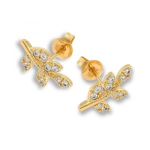 Cubic Zirconia Gold Leaf Stud Earrings