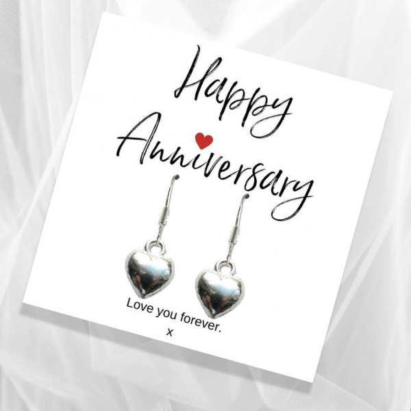 Heart Earrings & Anniversary Message Card