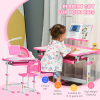 Kids Study Desk and Chair Set w/ Adjustable Height, Storage Drawer - Pink - Image 7