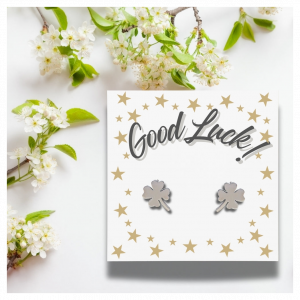 Good Luck Card & Four Leaf Clover Stud Earrings