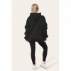 Oversized Ruched Sleeves Hoodie With Satin Ribbon with High Waist High Rise Seamless Ribbed Legging Set - Image 3