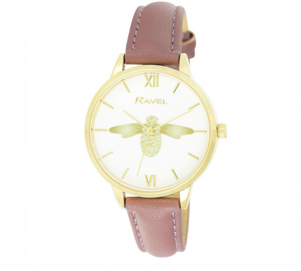 Ravel Women's Moth Design Dial Purple Leather Strap Watch RF007.7