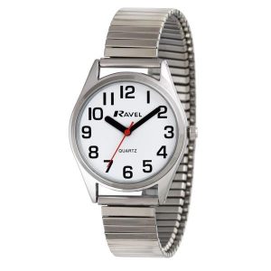 Ravel Mens Basic Bold Easy Read Expander Bracelet Watch Silver R0225