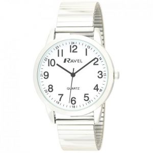 Ravel Mens Bold Number White Dial Gold Expander Bracelet Watch R0232.21.1