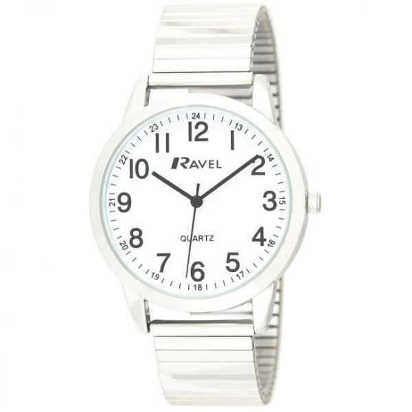 Ravel Mens Bold Number White Dial Gold Expander Bracelet Watch R0232.21.1