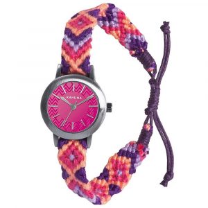 Kahuna Laies Slim Plaited Pink dial with Fabric Strap Watch AKLF-0019L - CLEARANCE NEEDS RE-BATTERY