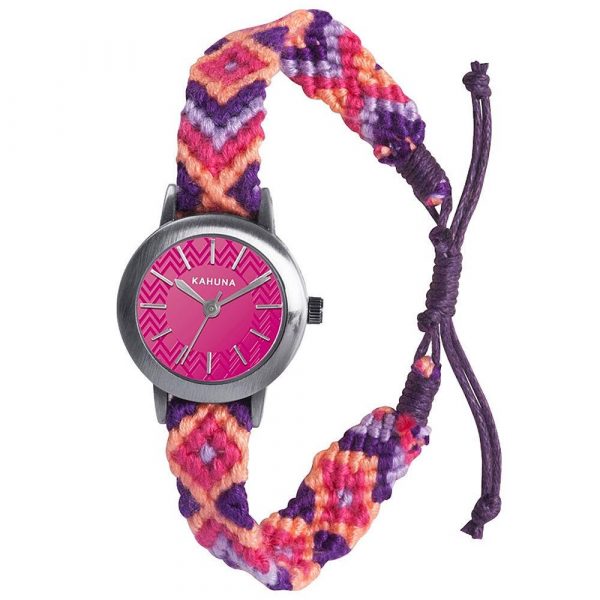 Kahuna Laies Slim Plaited Pink dial with Fabric Strap Watch AKLF-0019L - CLEARANCE NEEDS RE-BATTERY