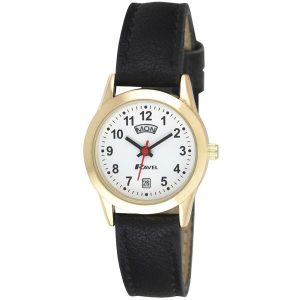 Ravel Womens Gilt Day/Date Faux Leather Strap Watch R0706.19.2