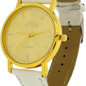 Relda Women Analogue Jumbo Goldtone Dial & Leather White Strap Buckle REL63