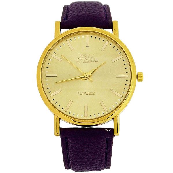 Relda Women Analogue Jumbo Gold tone Dial & Leather Purple Strap With Buckle REL62
