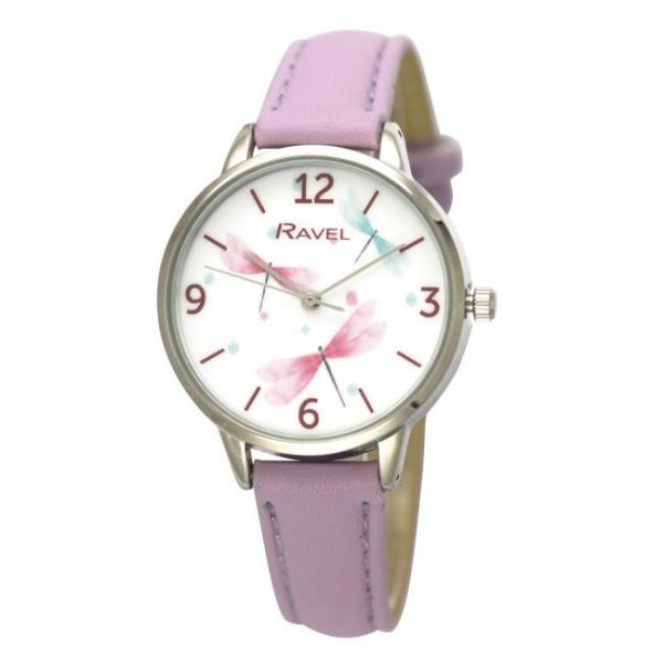 Ravel Ladies Dragonfly Leather Strap Watch - Lilac - RF011.7