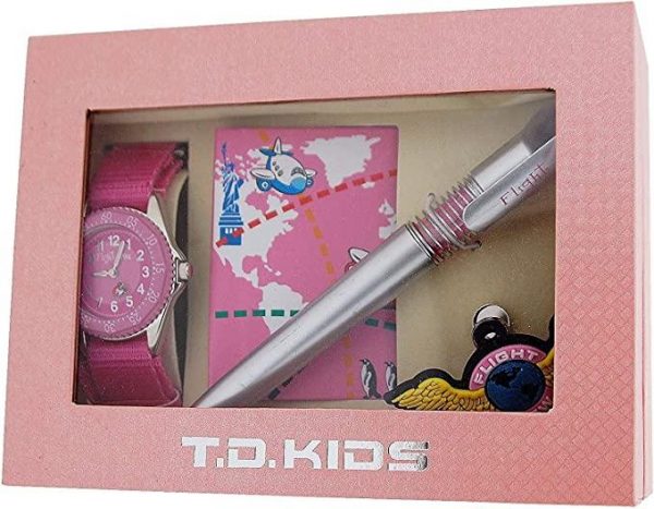 Time Design Girls Pink Pilot Design Watch, Badge, Pen & Note Book Gift Set TDX0713K21