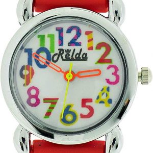 Relda Children's Big Number Analog 3D Zoo Animals Red Silicone Strap Girl's Watch REL106