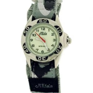 Relda Kids Nite-Glo Luminous Dial Grey Camouflage Army Easy Fasten Watch REL65
