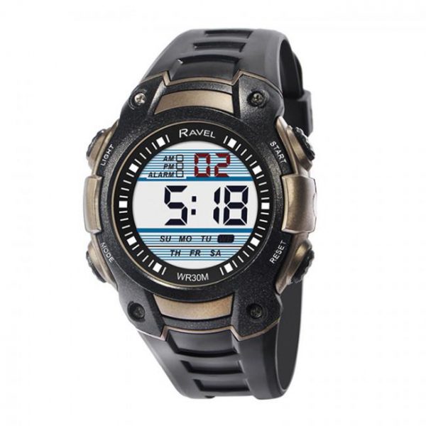 Ravel Mens 3ATM Digital Sports Black/Gold Watch RDG.14.9