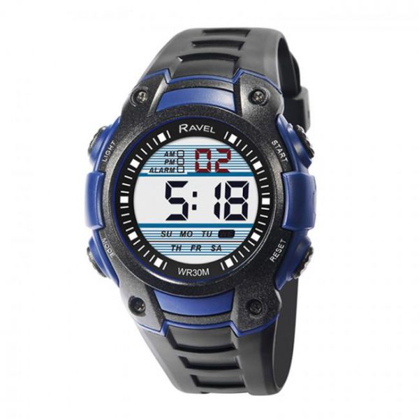 Ravel Mens 3ATM Digital Sports Black/Blue Watch RDG.14.10