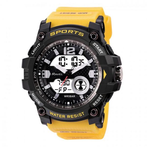 Ravel Adults Ana-Digi Dual time 5ATM Sports Yellow Digital Watch RDT.2F