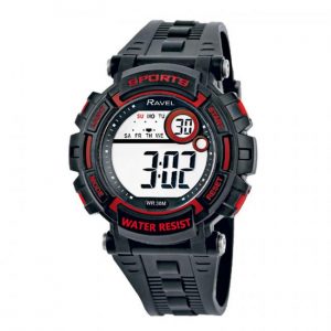 Ravel Mens 3ATM Digital Sports Black/Red Watch RDG.14.7