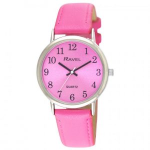 Ravel Ladies Classic Brights Leather Strap Watch Bright Pink