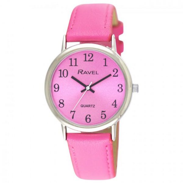 Ravel Ladies Classic Brights Leather Strap Watch Bright Pink