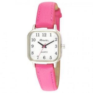 Ravel Ladies Cushion Shaped Brights Leather Strap Watch Bright Pink