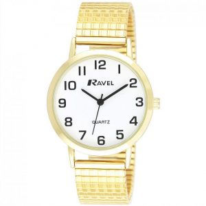 Ravel Mens Basic Gold Strap With White Round Easy Read Dial With Expander Strap Watch R0201.02.1S