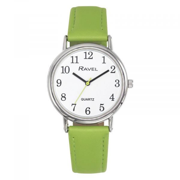 Ravel Ladies Classic White Dial Green Leather Strap Watch R0140.21.2