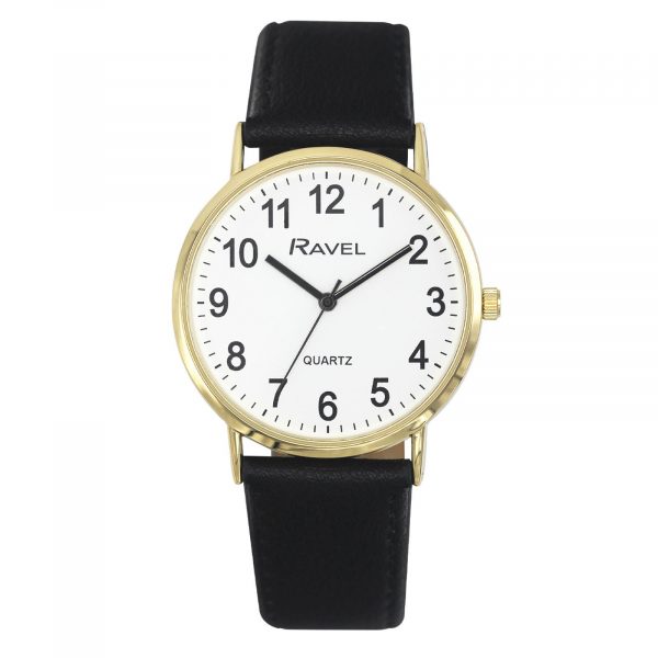 Ravel Mens Classic Big White Dial Black Leather Strap Watch R0129.25.1
