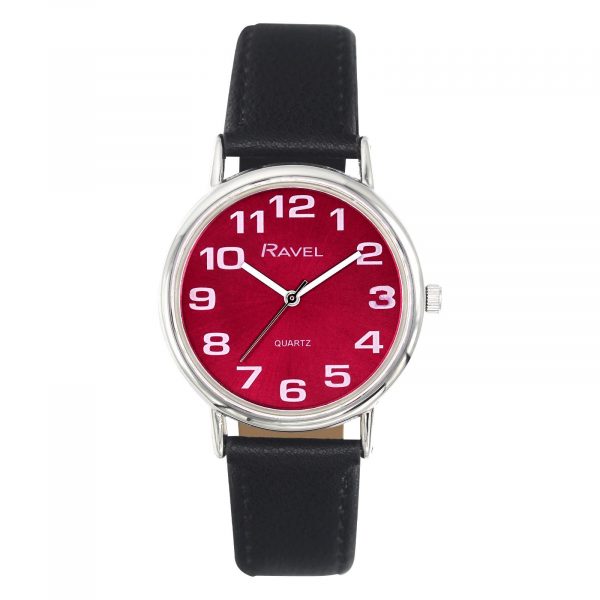 Ravel Unisex Mens Ladies Classic Big Red Dial Black Leather Strap Watch R0105.51.1