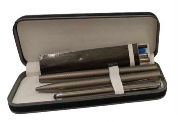 DSL Instyle 7pc Black/Blue Ink Pen & Refills Anodized Aluminium Black Case Pen Set Box 2799B