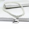 Puff Heart Silver Beaded Stretch Bracelet - Image 2
