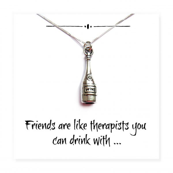 Friends Funny Wine Bottle Charm Necklace on Message Card