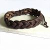 Mens Brown Pleated Leather Bracelet - Image 2