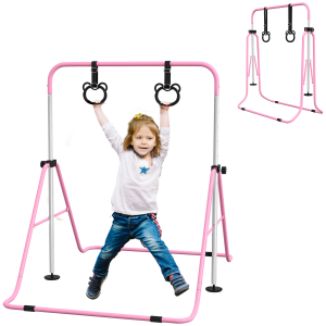 HOMCOM Adjustable Height Foldable Kids Gymnastics Bar with Non-Slip Mats, Pink