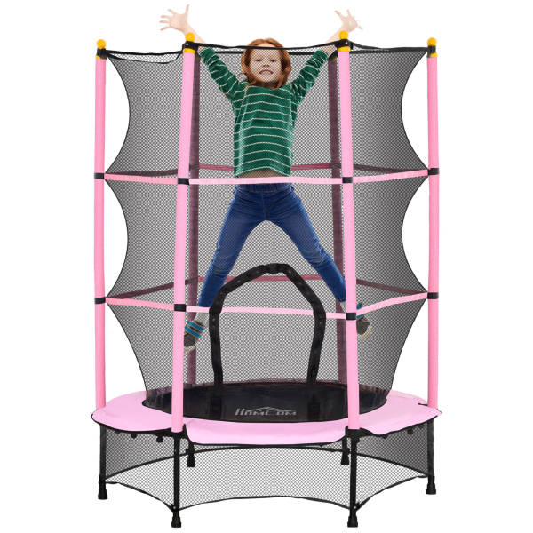 HOMCOM 4.6FT/75" Kids Trampoline with Safety Enclosure, Indoor Outdoor