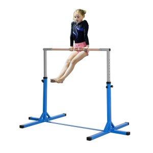 Adjustable Kids Gymnastics Bar Horizontal Training w/ Steel Frame Wood Bar Blue