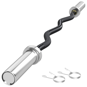 120cm EZ Curl Bar with Spring Clips, Barbell Bar for 5cm Weight Plates, 8kg