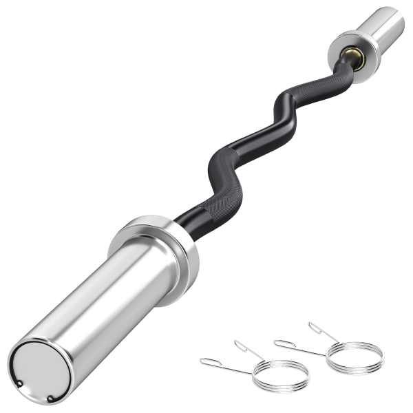 120cm EZ Curl Bar with Spring Clips, Barbell Bar for 5cm Weight Plates, 8kg