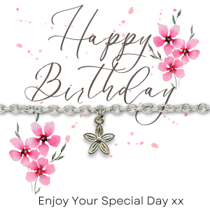 Happy Birthday Pink Flowers Gift Card & Dahlia Flower Chain Bracelet
