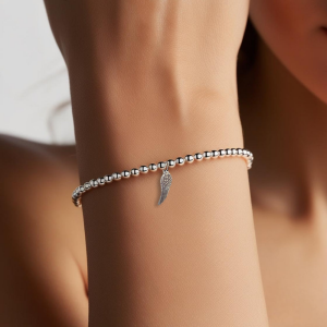 Angel Feather Silver Beaded Bracelet - Women's Bracelet