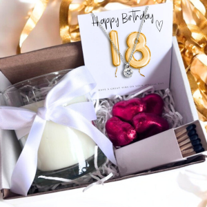 Small 18th Birthday Gold Balloons Gift Necklace Hamper | Girls 18th Birthday Candle Gift UK